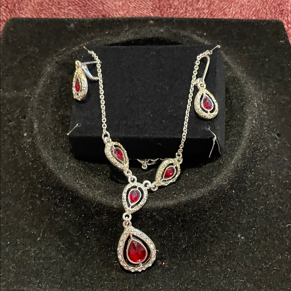 Avon Silver Necklace with Red Accents